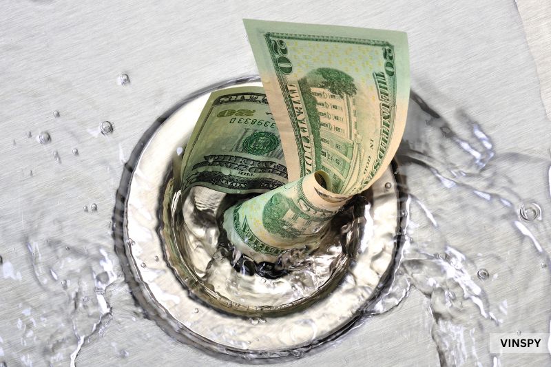 Money going down drain symbolising how much an accident devalues a car’s worth